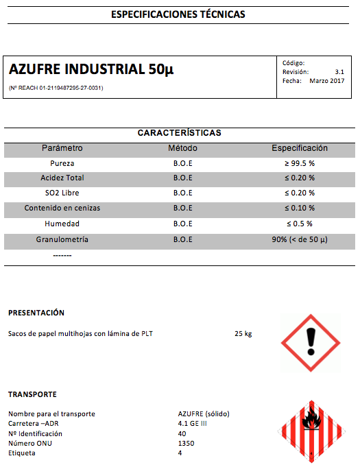 Enxofre industrial 50 mícrons - Productos AJF