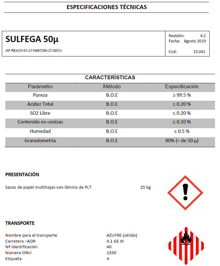 Sulfega 50 micras - Productos AJF