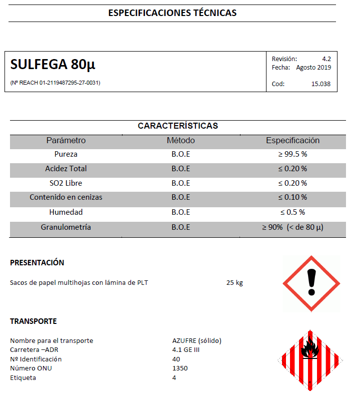 Sulfega 80 micras - Productos AJF