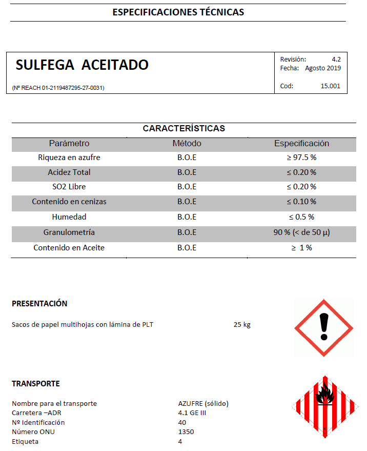 Sulfega aceitado - Productos AJF