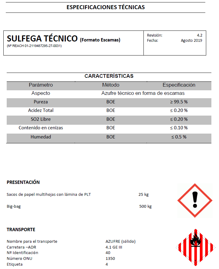 Sulfega técnico escamas - Productos AJF