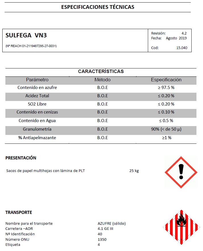 Sulfega VN3 - Productos AJF