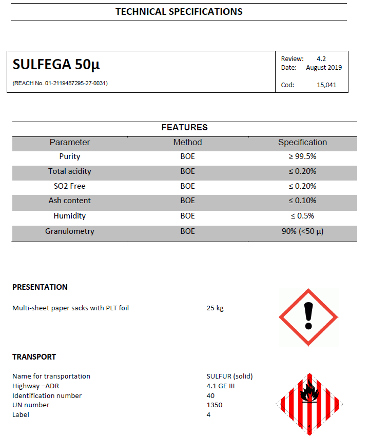 Sulfega 50 microns - Productos AJF