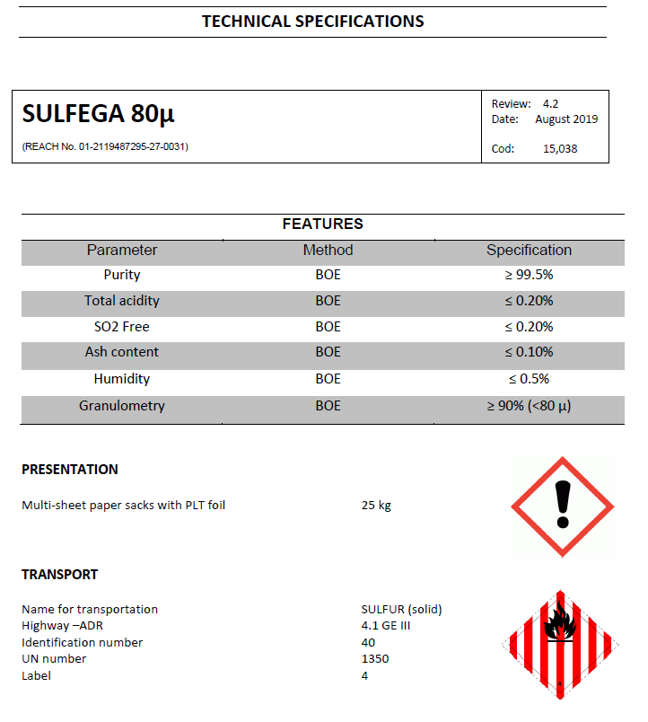 Sulfega 80 microns - Productos AJF