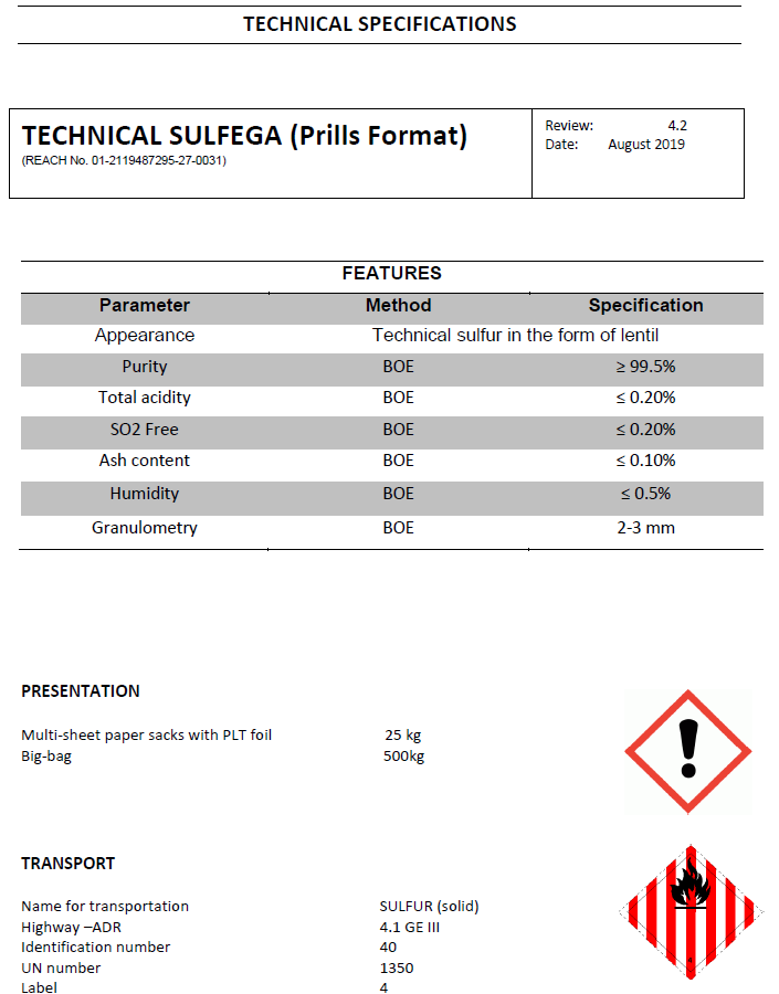 Sulfega technical prill - Productos AJF