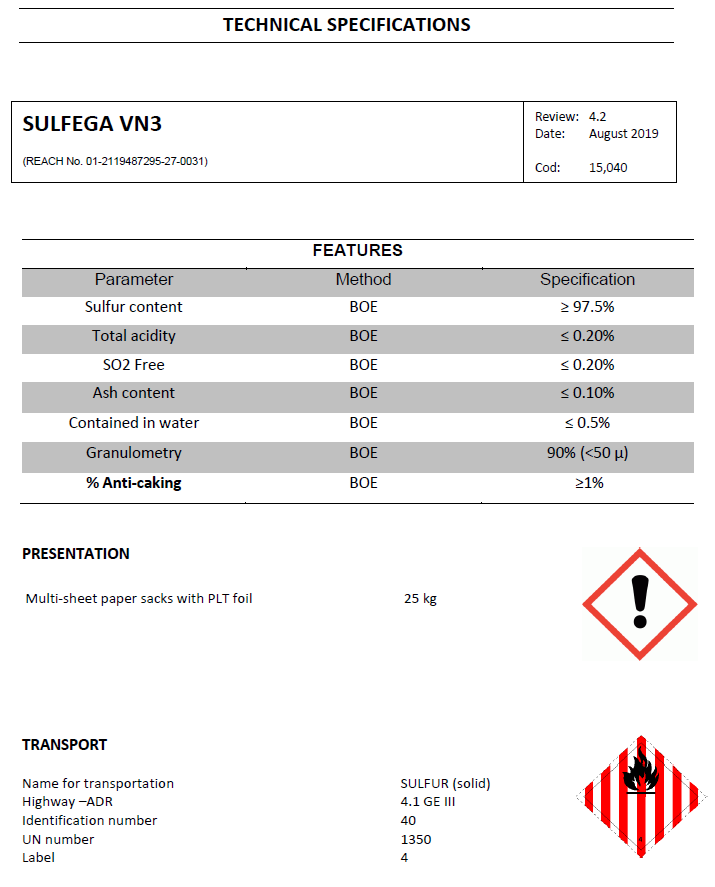 Sulfega VN3 - Productos AJF